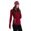 女子瑜伽套头衫红色热羊毛运动长袖跑步，带有拇指孔拉链口袋